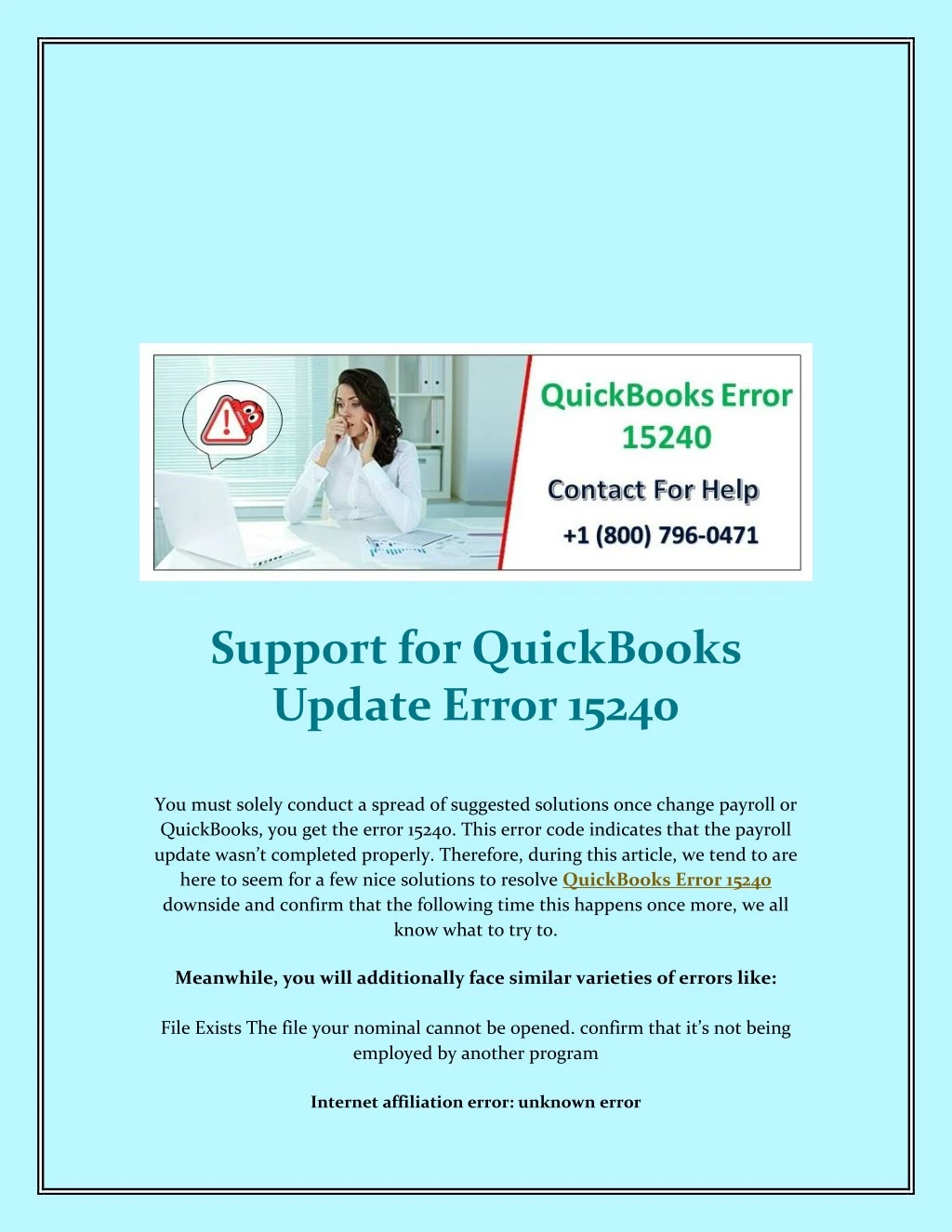 support for quickbooks update error 15240