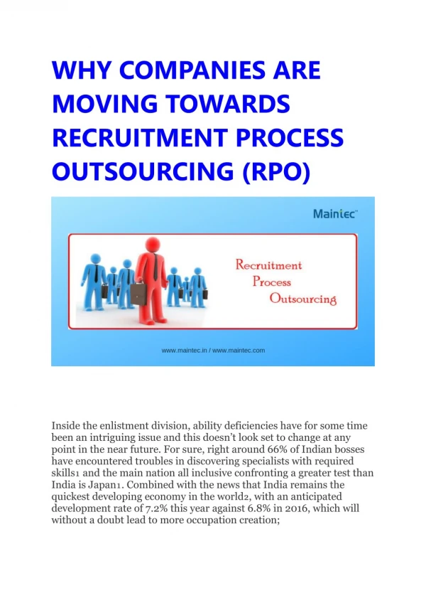 WHY COMPANIES ARE MOVING TOWARDS RECRUITMENT PROCESS OUTSOURCING (RPO)