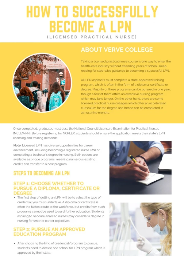 Successfully Become An LPN (Licensed Practical Nurse) With Verve College