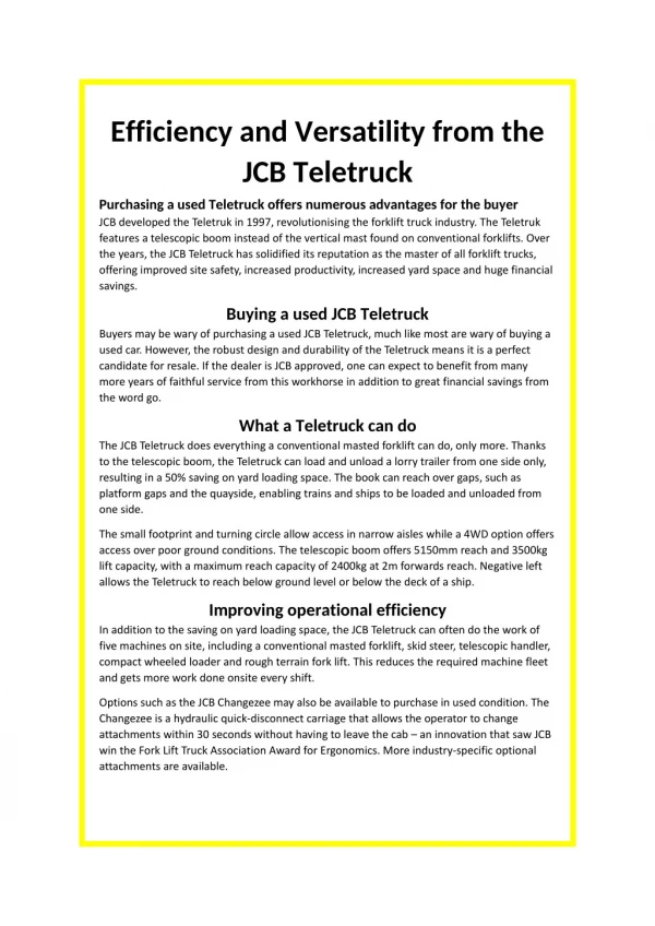 Efficiency and Versatility from the JCB Teletruck
