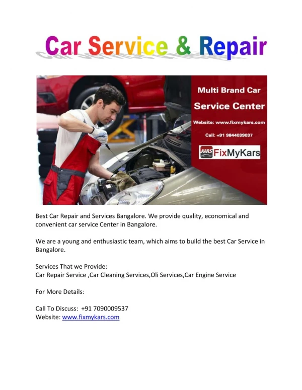 Car General Service & Repair | No.1 Garages In Bangalore