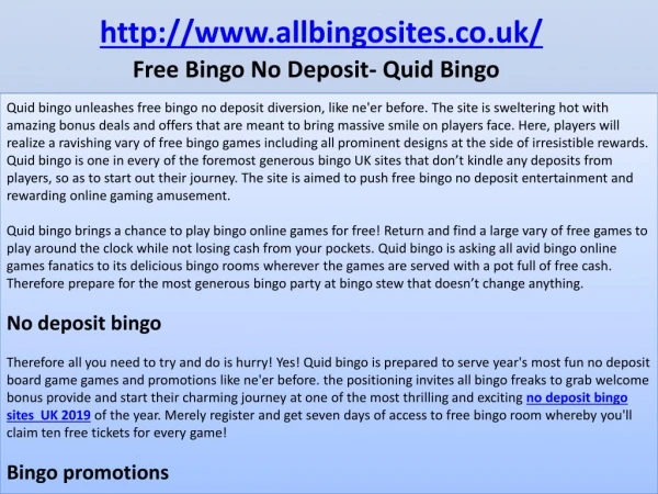 Free Bingo No Deposit- Quid Bingo