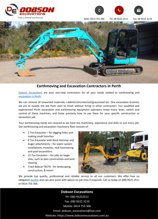 Earthmoving and Excavation Contractors in Perth