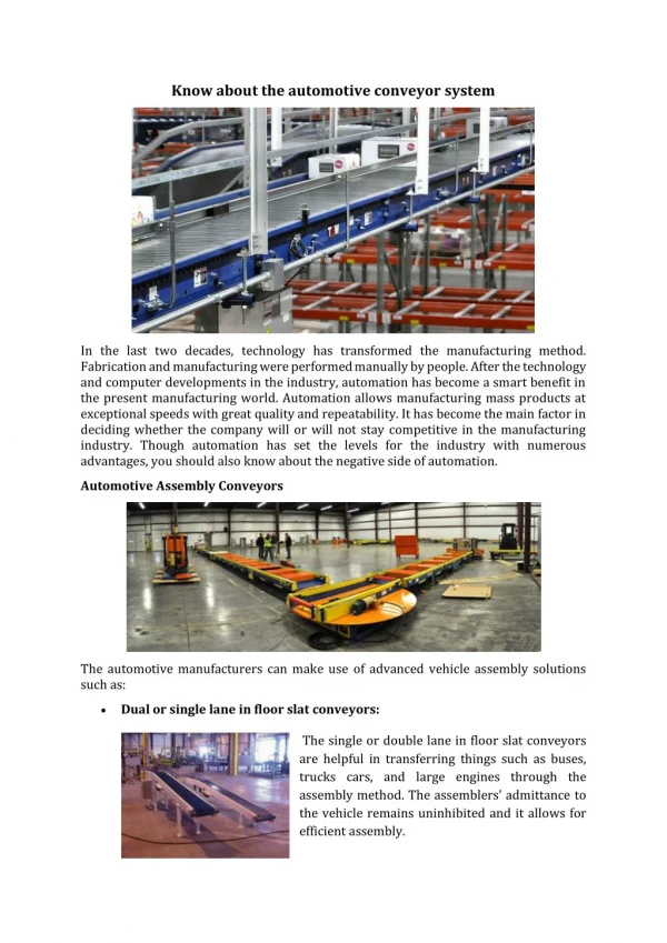 Know the automotive conveyor system