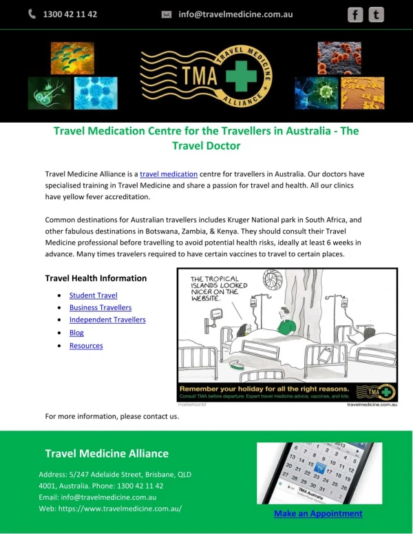 Travel Medication Centre for the Travellers in Australia - The Travel Doctor