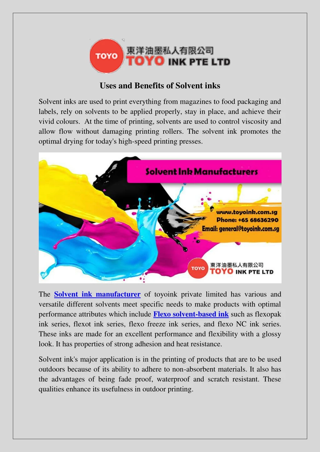 uses and benefits of solvent inks