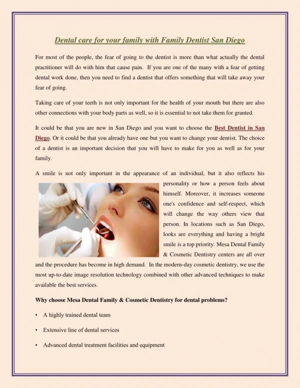 Dental care for your family with Family Dentist San Diego