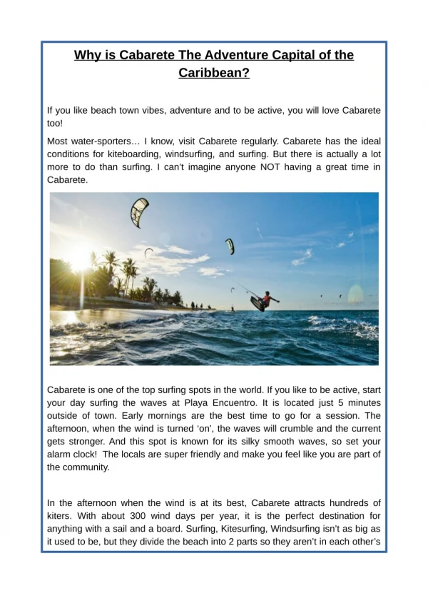 Why is Cabarete The Adventure Capital of the Caribbean?