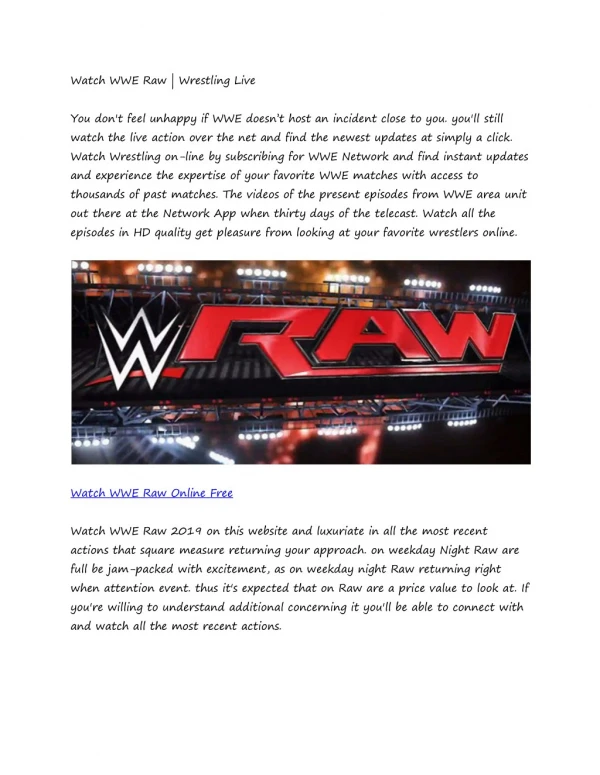 Watch WWE Raw | Wrestling Live