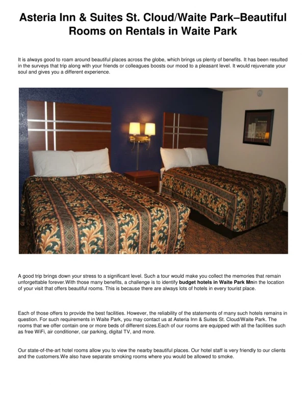 Asteria Inn & Suites St. Cloud/Waite Park–Beautiful Rooms on Rentals in Waite Park
