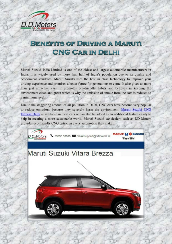Benefits of Driving a Maruti CNG Car in Delhi