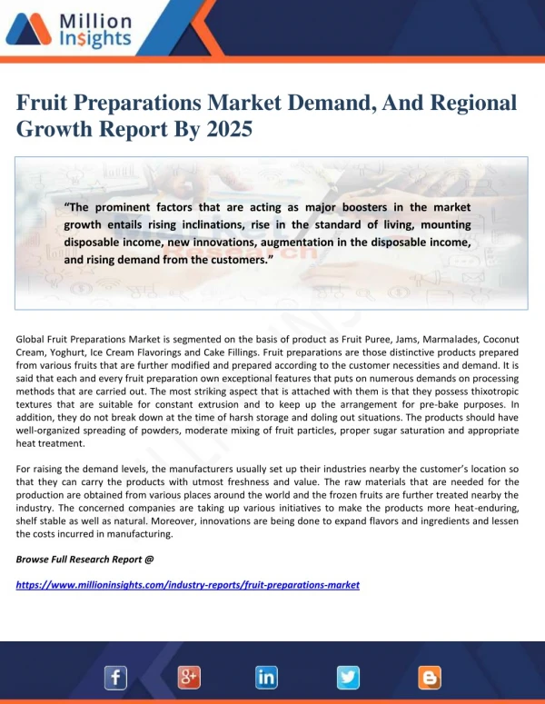 Fruit Preparations Market Demand, And Regional Growth Report By 2025
