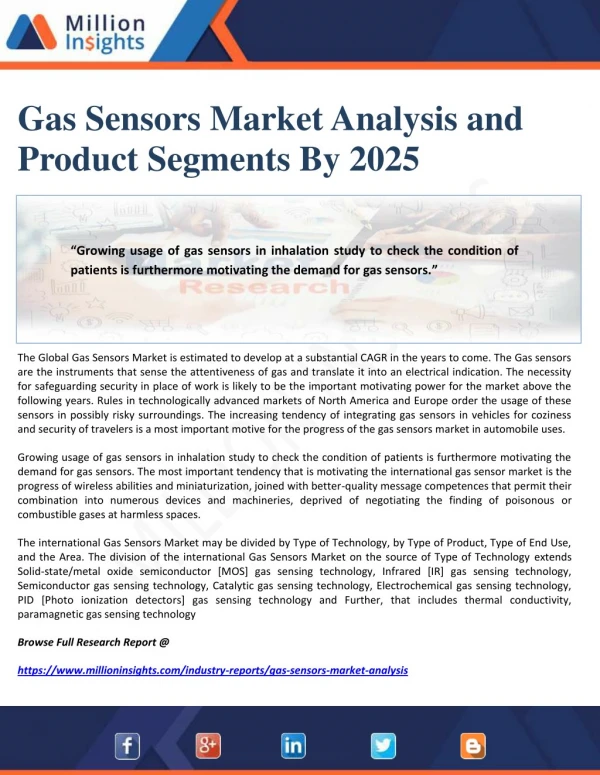 Gas Sensors Market Analysis and Product Segments By 2025