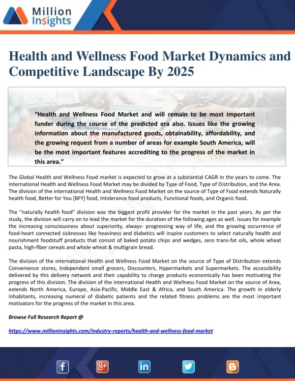 Health and Wellness Food Market Dynamics and Competitive Landscape By 2025