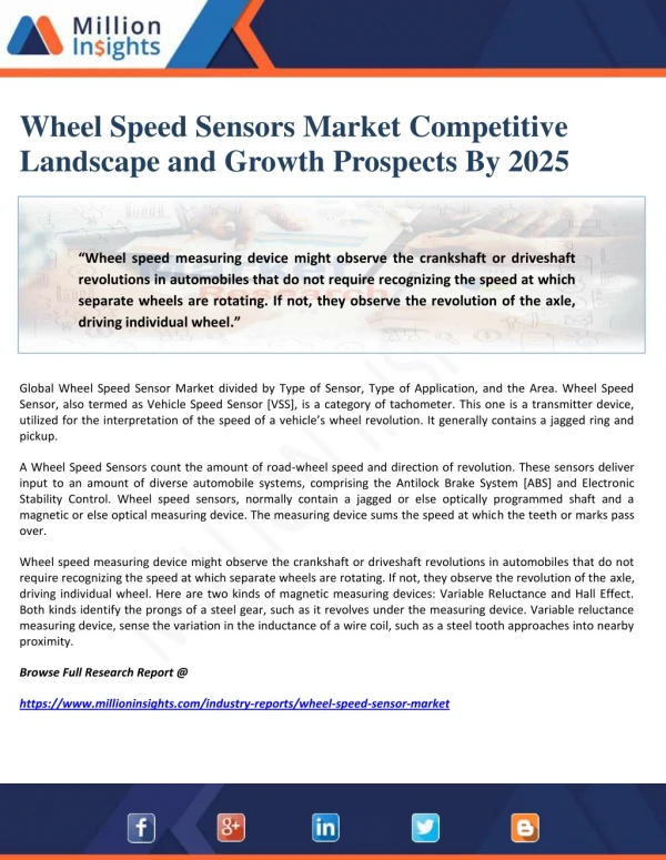Wheel Speed Sensors Market Competitive Landscape and Growth Prospects By 2025