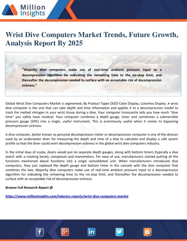 Wrist Dive Computers Market Trends, Future Growth, Analysis Report By 2025