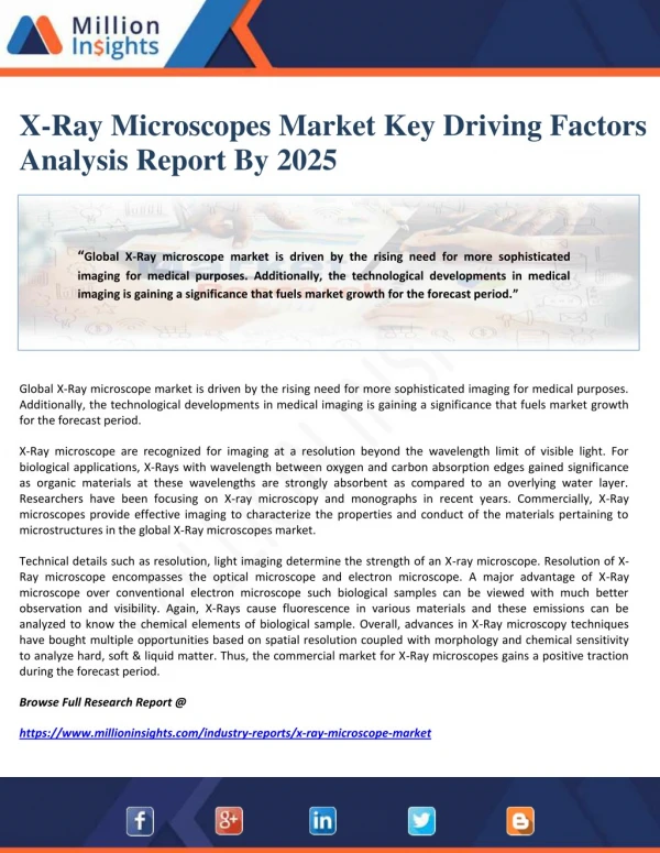 X-Ray Microscopes Market Key Driving Factors Analysis Report By 2025