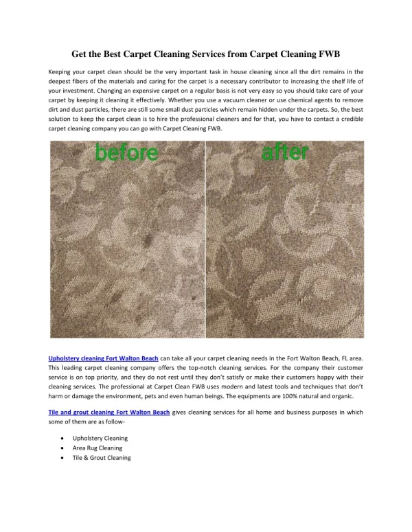 Get the Best Carpet Cleaning Services from Carpet Cleaning FWB
