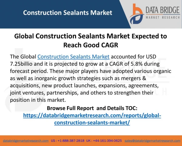 Construction Sealants Market Size, Key Vendors, Growth Rate, Drivers, Volume & Forecast Report