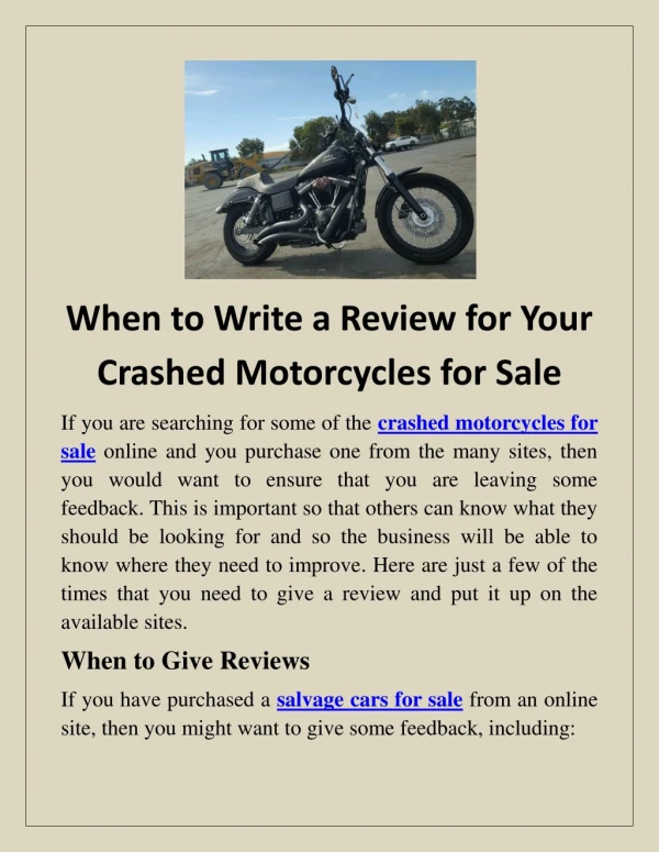 When to Write a Review for Your Crashed Motorcycles for Sale