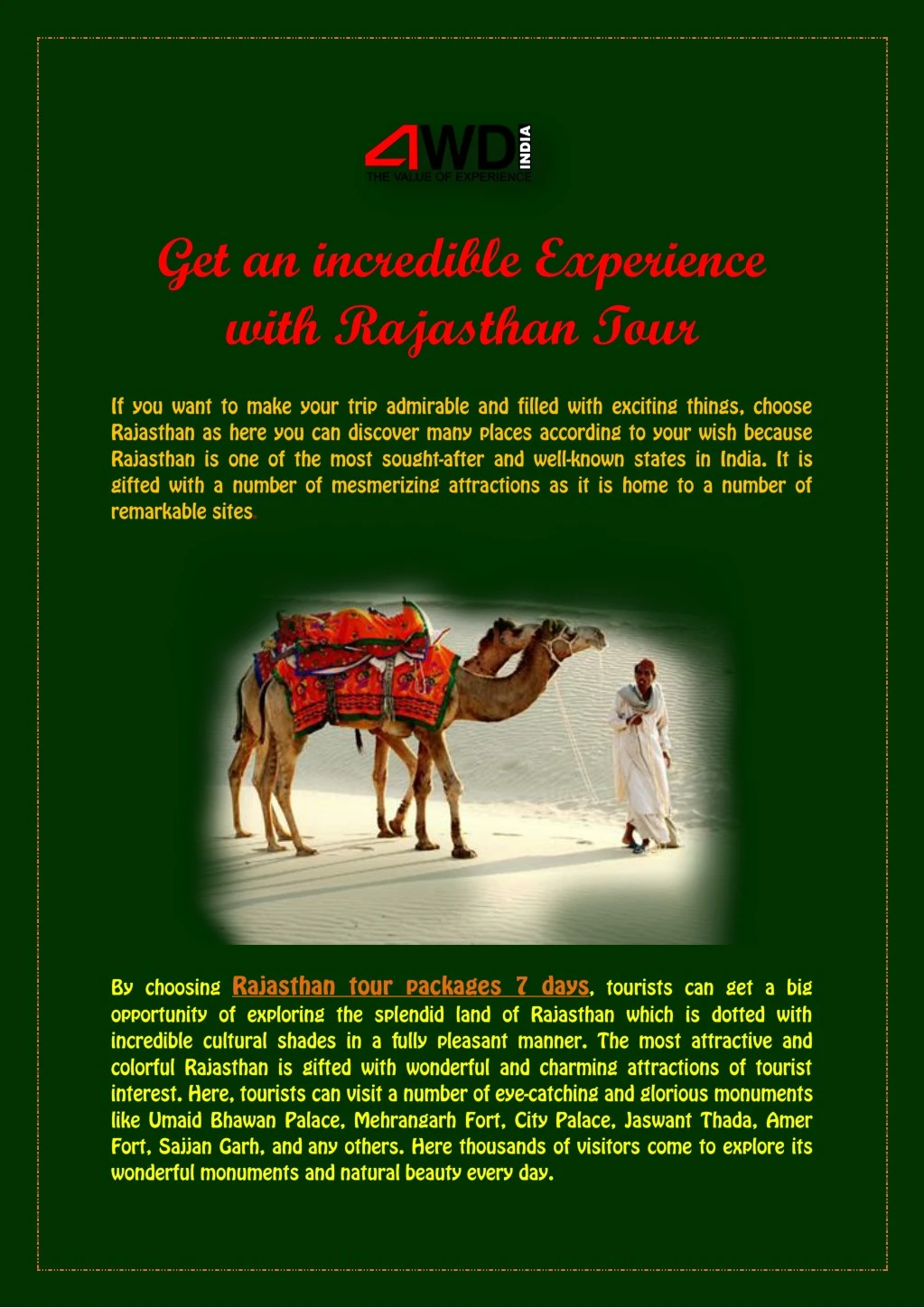 get an incredible experience with rajasthan tour