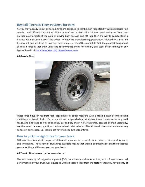 Best all Terrain Tires reviews for cars