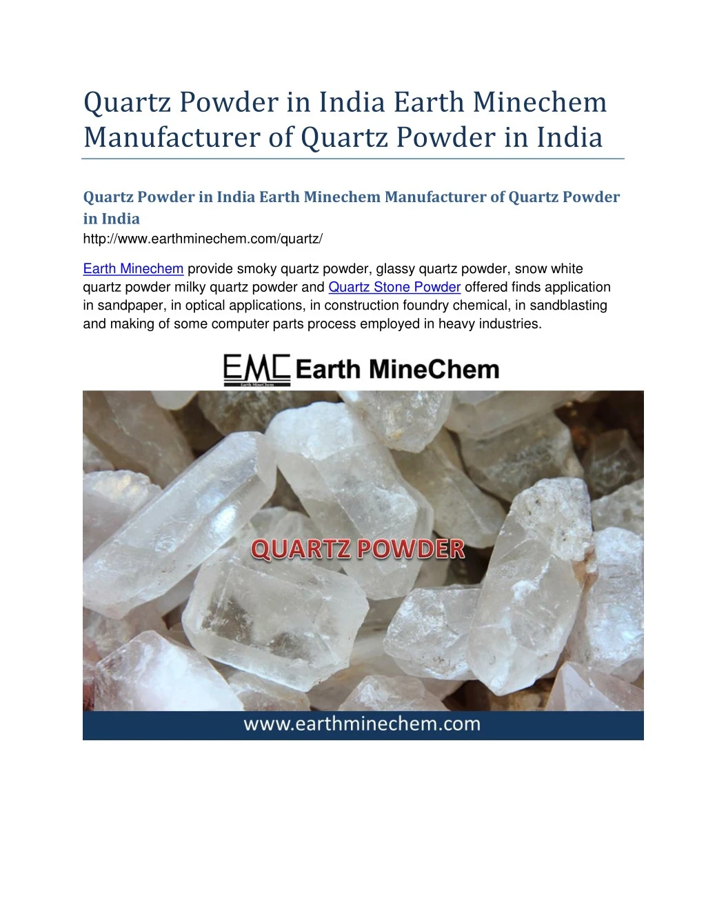 quartz powder in india earth minechem