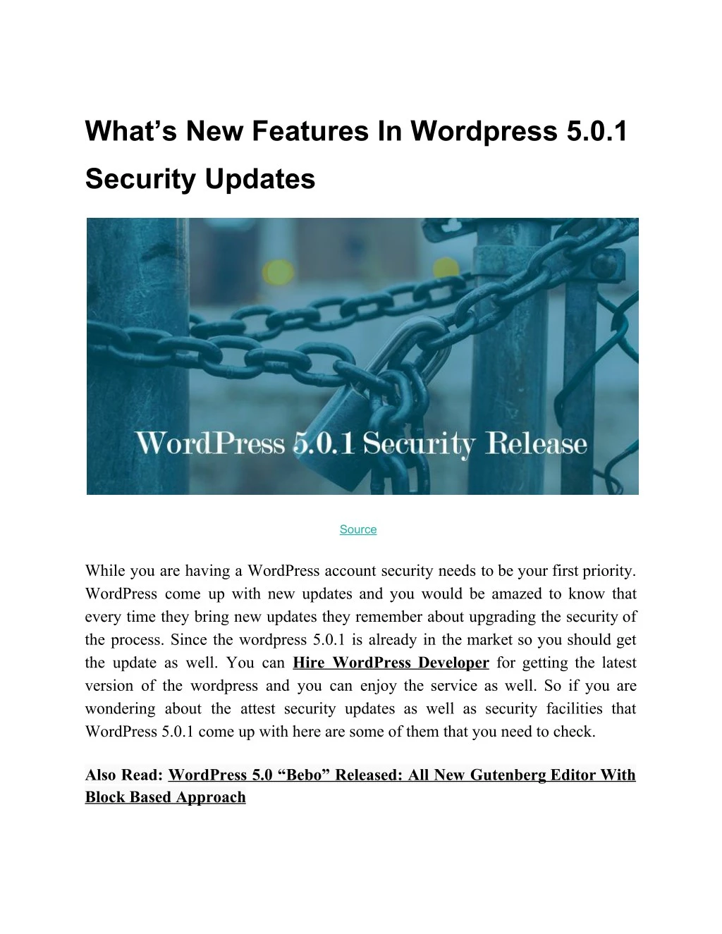 what s new features in wordpress 5 0 1
