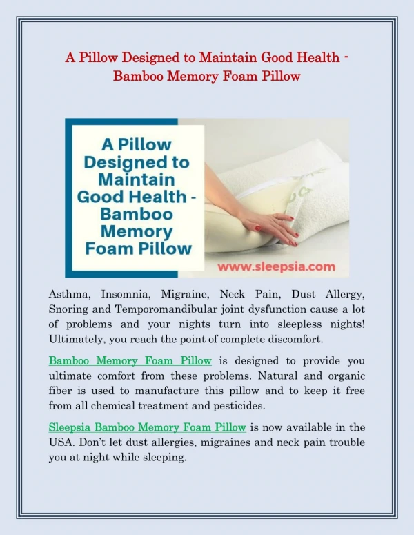 A Pillow Designed to Maintain Good Health - Bamboo Memory Foam Pillow