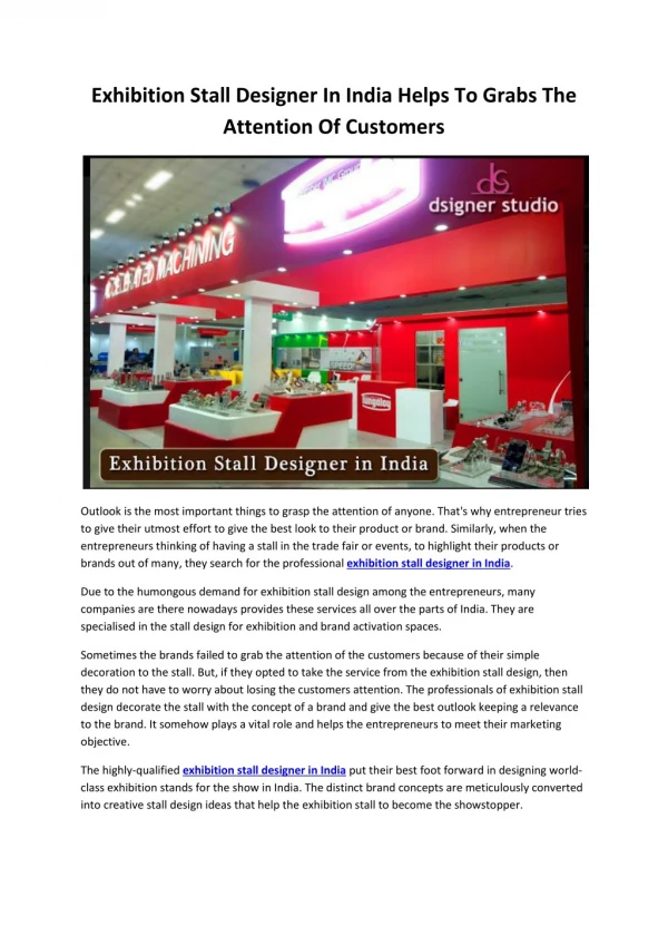 Exhibition Stall Designer In India Helps To Grabs The Attention Of Customers