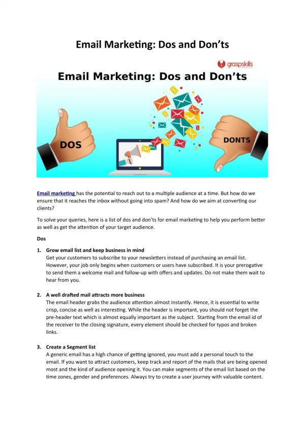 EMAIL MARKETING: DOS AND DON’TS