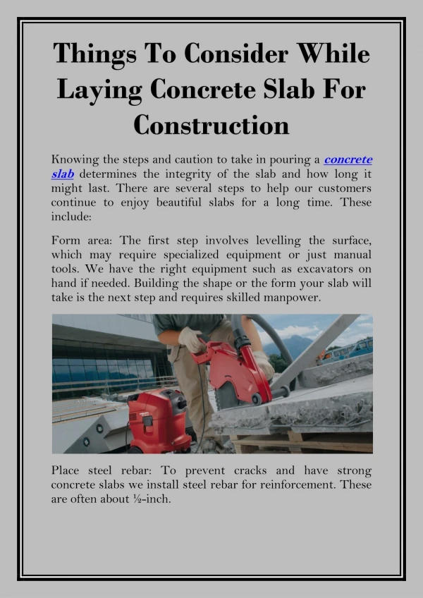 Things To Consider While Laying Concrete Slab For Construction