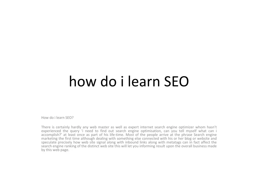 how do i learn seo
