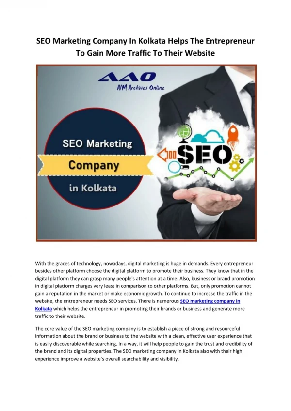 SEO Marketing Company In Kolkata Helps The Entrepreneur To Gain More Traffic To Their Website