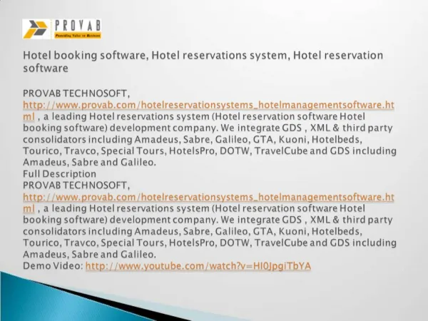 Hotel booking software, Hotel reservations system