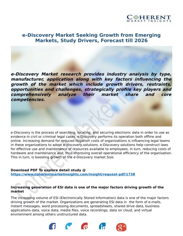 e-Discovery Market Seeking Growth from Emerging Markets, Study Drivers, Forecast till 2026