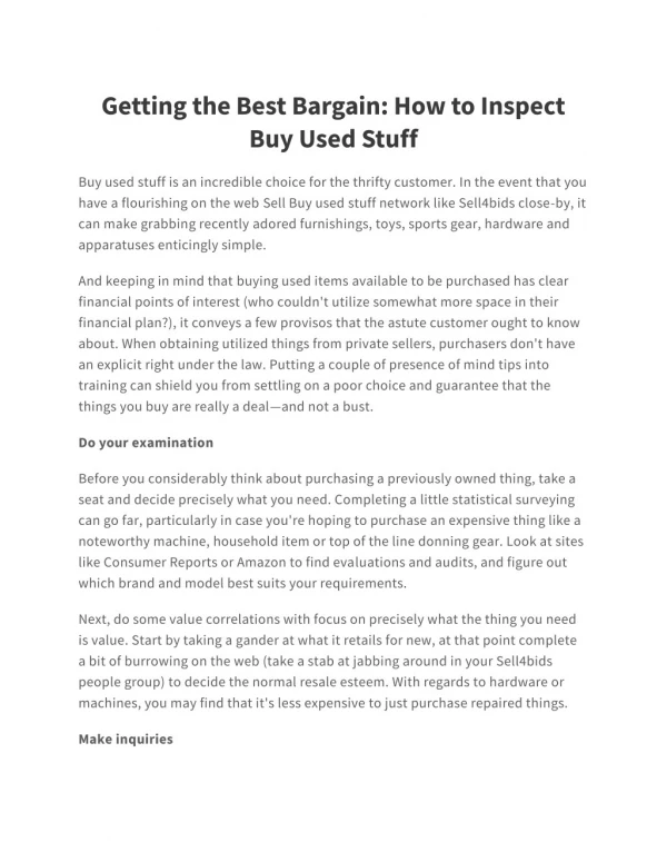 Getting the Best Bargain: How to Inspect Sell Buy Used stuff