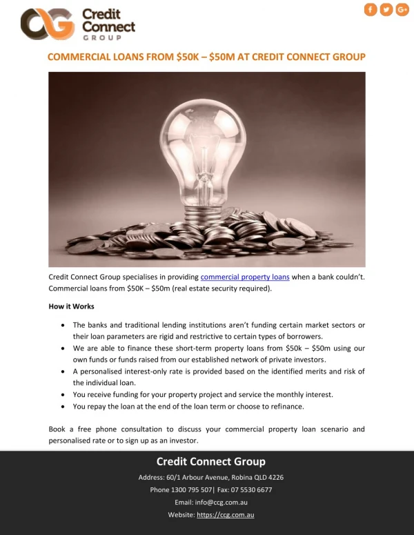 COMMERCIAL LOANS FROM $50K – $50M AT CREDIT CONNECT GROUP