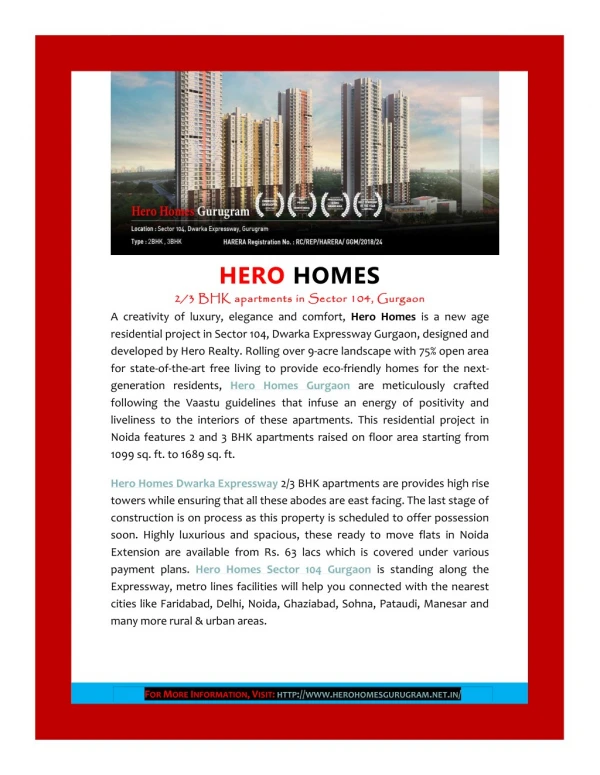 Hero Homes Sector 104 Dwarka Expressway Gurgaon