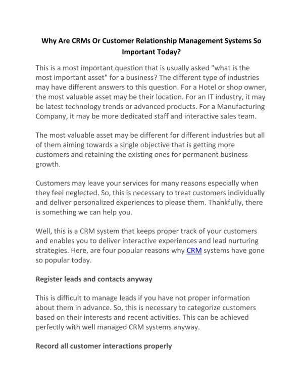 Why Are CRMs Or Customer Relationship Management Systems So Important Today?