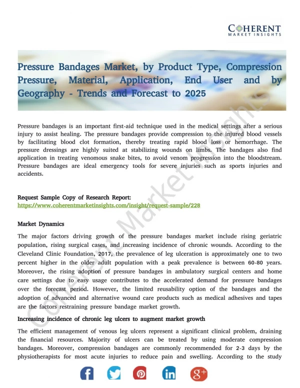 Pressure Bandages Market, by Product Type, Compression Pressure, Material, Application, End User and by Geography - Tren
