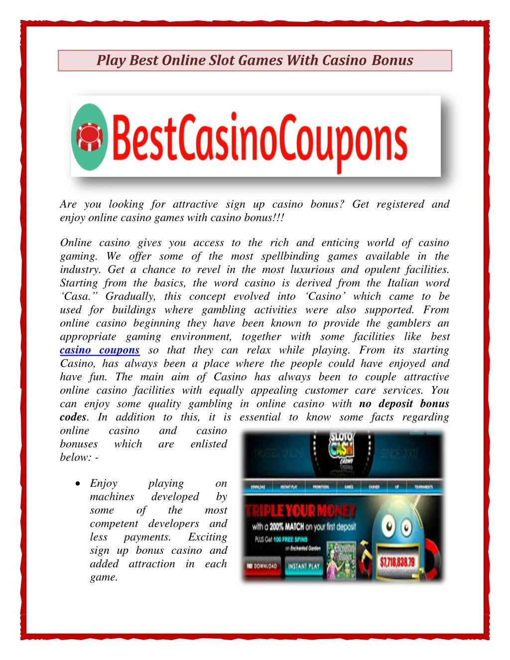 play best online slot games with casino bonus
