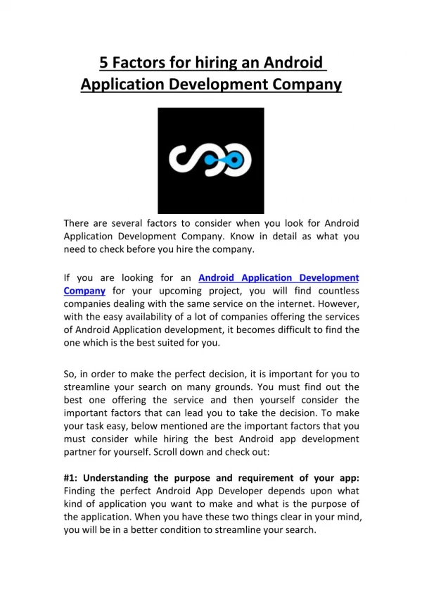 5 factors for hiring an android application