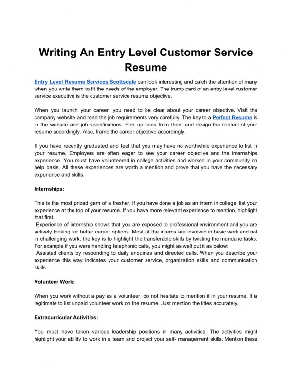 Writing An Entry Level Customer Service Resume