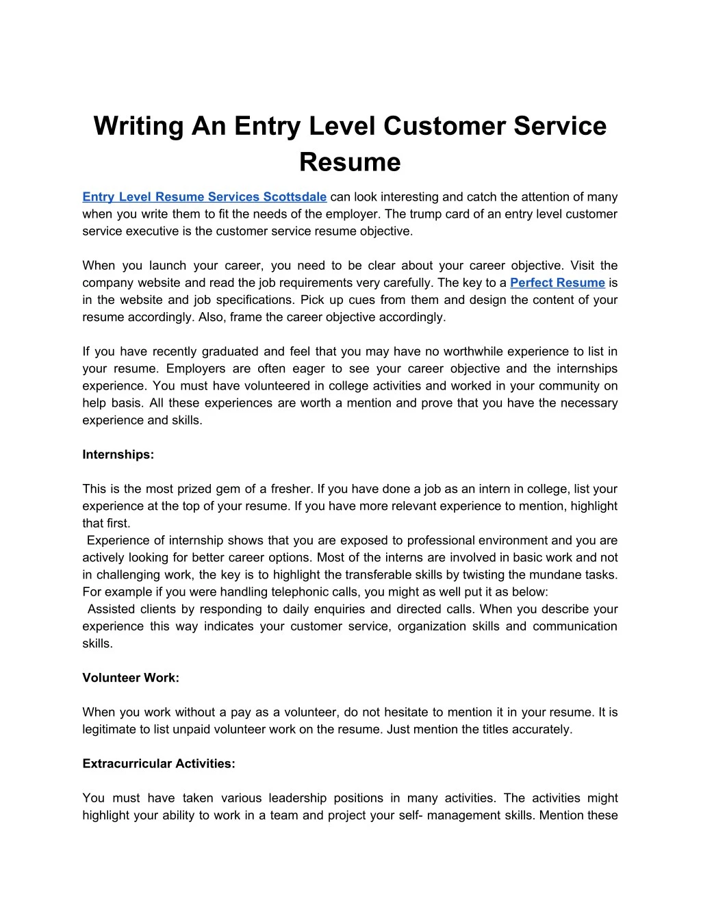 writing an entry level customer service resume