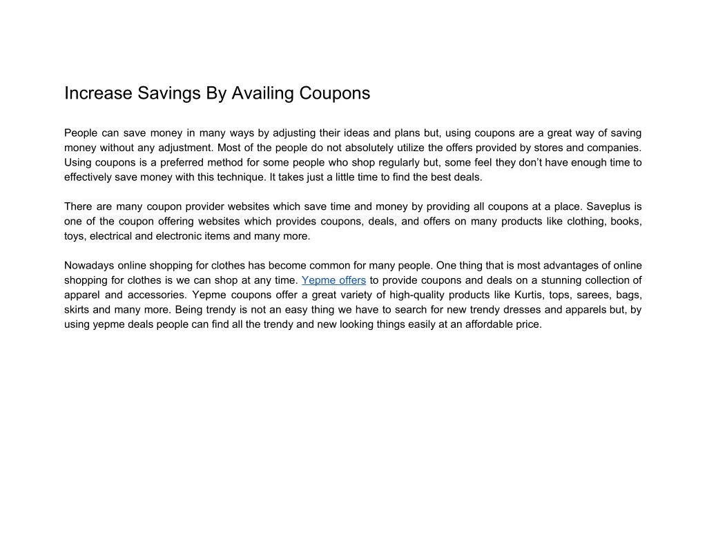 increase savings by availing coupons