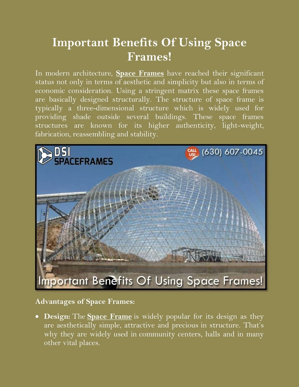 important benefits of using space frames