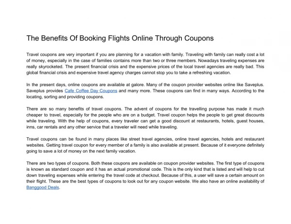 The Benefits Of Booking Flights Online Through Coupons