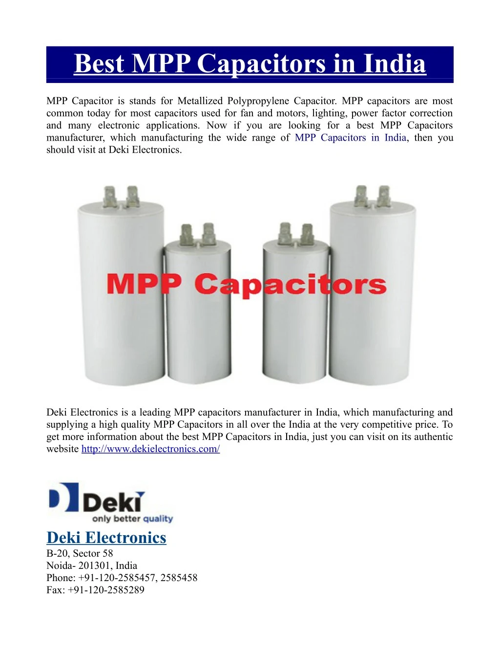 best mpp capacitors in india
