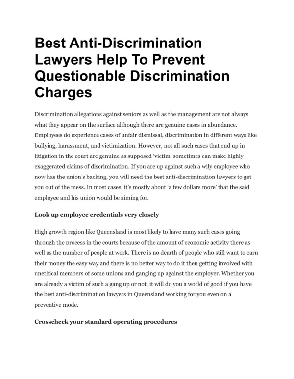 Best Anti-Discrimination Lawyers Help To Prevent Questionable Discrimination Charges
